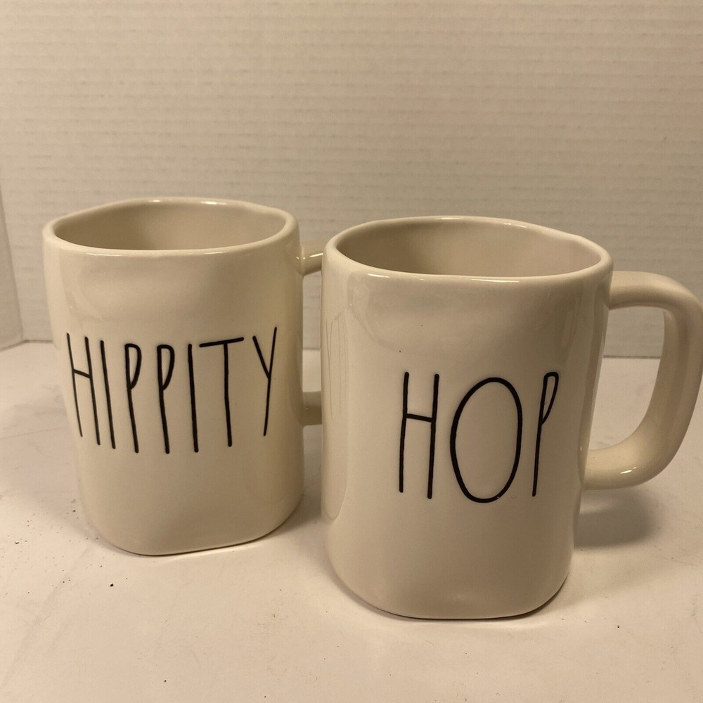 Rea Dunn Ceramic Mugs Hippity Hop‎ White Holiday Magenta Ivory Easter